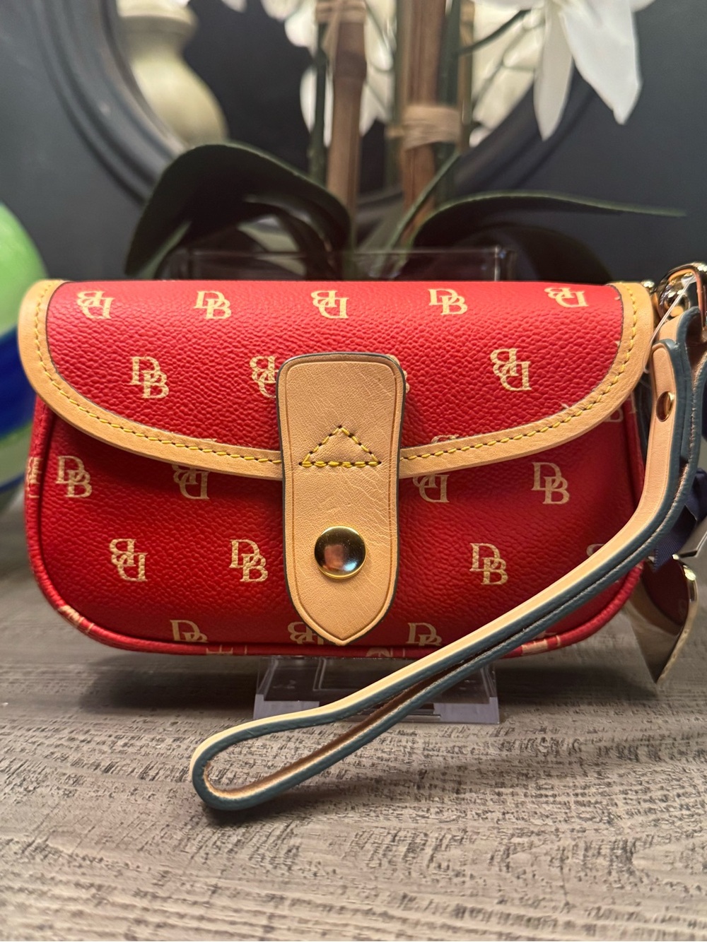 Dooney & Bourke Red w/ Tan Leather Trim & Signature Heart Hang Tag